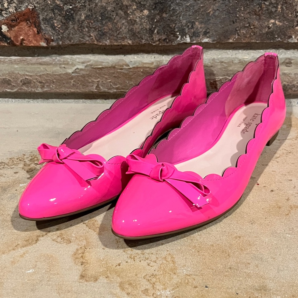 Kate Spade Vibrant Bubblegum Pink Scalloped Patent Leather Flats
